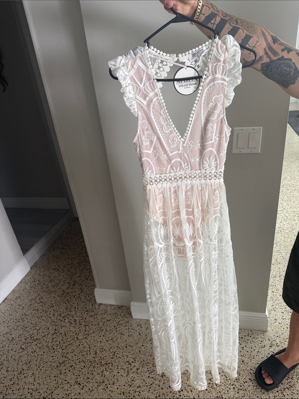 Boho Lace Maxi Dress in Blush and White by Spell